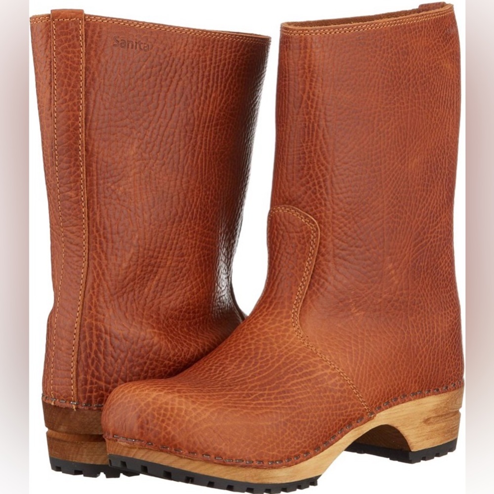 Sanita Brown Leather Kids Boots with Cream Suede Cuff